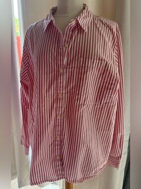 Style & Co. Red and White Vertical Stripe Button-Down Shirt